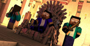 三個Minecraft角色在一個有火炬和石牆的城堡中。 — 電玩遊戲 GIF 壁紙