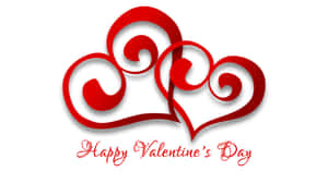 三個風格化的紅色心形，帶有漩渦和「Happy Valentine's Day」文字。 — 螢幕保護 壁紙