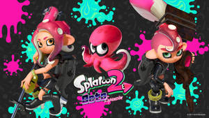 Splatoon 2 Octo Expansion角色在彩色墨水飛濺中。 — 斯普拉遁 壁紙