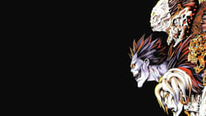 三個動漫惡魔，尖刺頭髮和骷髏特徵，黑色背景 — 銳步 壁紙