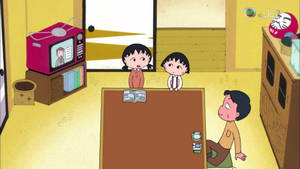 三個動畫小孩聚集在一張矮桌旁，在一個舒適的日式房間裡。 — 庫洛魔法使 壁紙
