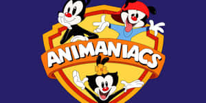 Animaniacs 卡通標誌，三個角色在盾牌中。 — 狂歡三寶 壁紙