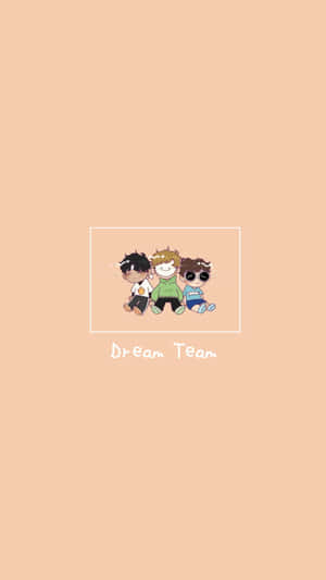 三個卡通男孩標有Dream Team在桃色背景上 — 低對比 壁紙