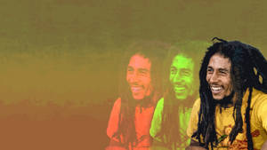 三個層疊的 Bob Marley 肖像，以紅、綠、黃色調微笑。 — 巴布·馬利語錄 壁紙