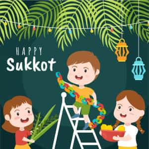 孩子們用棕櫚葉、彩色鏈條和掛燈慶祝住棚節。 — 慶祝 壁紙