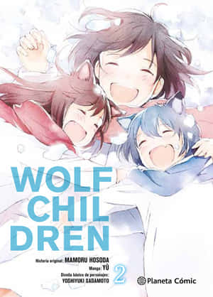 三個有狼耳朵的動畫女孩在雪地裡開心地笑。 — 狼少女 壁紙