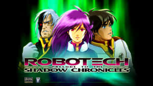 來自Robotech Prelude to the Shadow Chronicles的三個動漫角色，背景為綠色發光。 — 機器人 壁紙