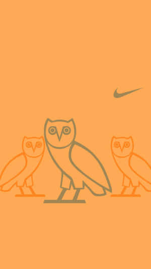 三個風格化的貓頭鷹，帶有Nike勾勾標誌，背景為橙色 — 蘋果標誌 iPhone 壁紙