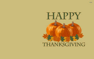 米色背景上帶有南瓜和樹葉的Happy Thanksgiving文字 — 16:10 壁紙