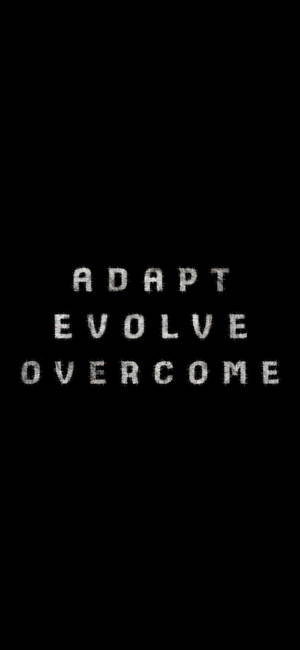 黑色背景上以像素字體顯示的三個詞語 adapt evolve overcome — iPhone 15 壁紙