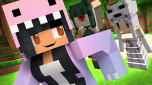 三個方塊狀的Minecraft角色，身處帶有粉紅色和綠色調的森林中。 — 我的世界苦力怕 壁紙