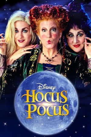 迪士尼《Hocus Pocus》中的三個女巫站在滿月前，背景是星空夜空。 — Hocus pocus 壁紙