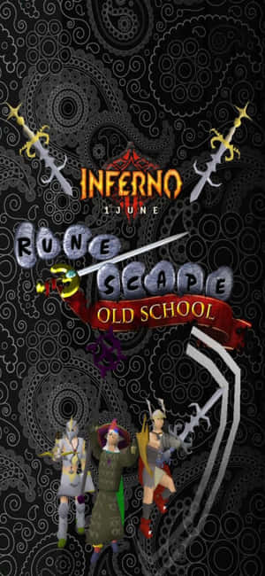 三個RuneScape Old School角色在黑暗圖案背景上持劍。 — Pixel 8 壁紙