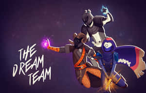 三個帶有發光魔法的動漫角色在太空中漂浮，上方有文字「THE DREAM TEAM」。 — 超級英雄 壁紙