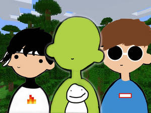 三個卡通角色在像素化的森林場景中。