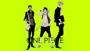 三個來自《ONE PIECE》的動漫角色在螢光綠色背景前擺姿勢。 — 惡魔男孩 動漫 壁紙