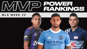 三名男性足球運動員穿著球隊球衣，在 MVP Power Rankings 文字下方。 — 阿根廷 壁紙