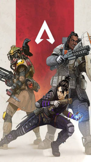 三名身穿戰鬥裝備、手持武器的Apex Legends角色。