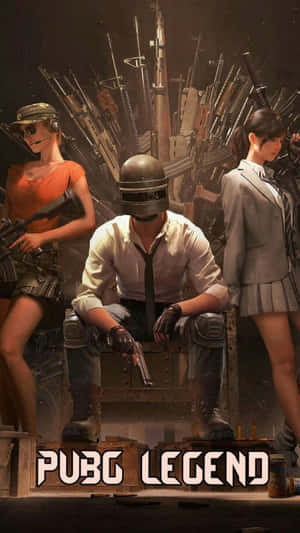 三名 PUBG 角色持槍坐在步槍牆前。 — 魔法森林 壁紙