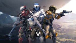 三名來自Destiny的裝甲守護者在外星行星上手持武器擺姿勢。 — 傳說對決英雄 壁紙