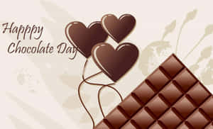 巧克力心形和條，米色背景上有 Happy Chocolate Day 文字 — 巧克力 壁紙