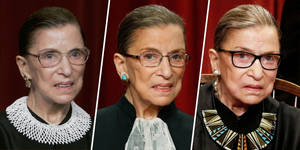 Ruth Bader Ginsburg 的三張正式肖像，佩戴不同的頸飾和眼鏡。 — 露絲·拜德·金斯伯格 壁紙