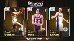 NBA 2K19 Playoffs Throwback Moments 以數位卡片形式呈現三位傳奇籃球運動員。 — 波士頓塞爾提克 壁紙