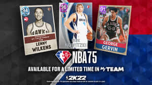MyTeam模式中Lenny Wilkens、Dirk Nowitzki和George Gervin的NBA75球員卡。 — 電玩遊戲 GIF 壁紙