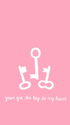 三把白色鑰匙，上面有文字 you've got the key to my heart，背景為粉紅色 — 美學粉色GIF 壁紙