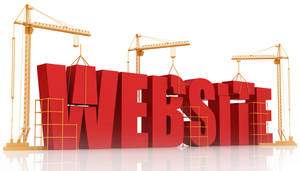 三架起重機組裝拼出 website 的大型紅色字母。 — 網站 壁紙