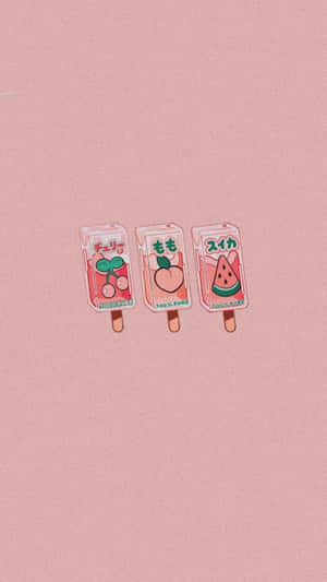 三款插畫風格的冰棒，櫻桃、蜜桃和西瓜口味，粉紅色背景。 — 女巫 壁紙