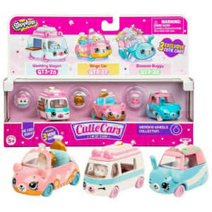 三款Shopkins Cutie Cars，動物臉孔，粉紅和藍色包裝。 — 妖精尾巴角色 壁紙