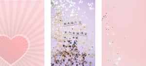 粉紅色桌布，帶有心形太陽爆發、星星紙屑和魔法文字。 — 螢幕保護 壁紙