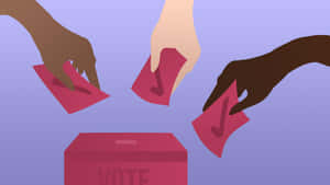三隻不同膚色的手將粉紅色選票放入紅色投票箱。 — 選舉 壁紙