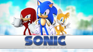 Sonic Knuckles和Tails以英雄姿態與Sonic標誌一起。 — 卡通 壁紙