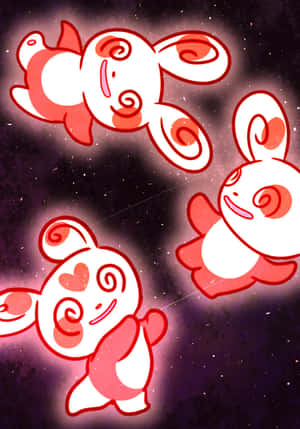 三隻發光的卡通兔子漂浮在星空宇宙場景中。 — 藝術 壁紙