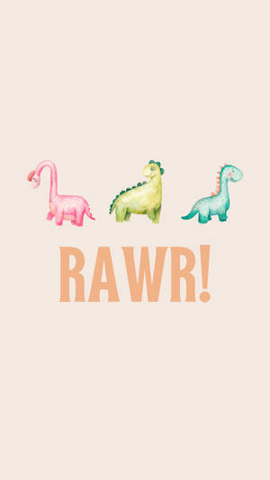 三隻色彩繽紛的卡通恐龍，下方有RAWR字樣。 — 可愛的恐龍 壁紙