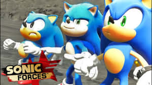 三個Sonic角色以遊戲姿勢呈現，表情有憤怒、微笑和奸笑。 — 音速小子 壁紙