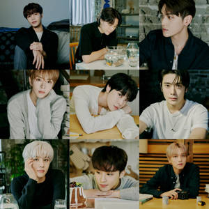 九位年輕男性以放鬆的室內姿勢展現深思的表情。 — Nct 127 壁紙