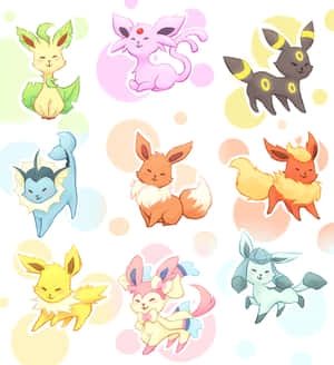 九隻 Eeveelutions Pokémon 在粉彩氣泡中，表情柔和 — 榮耀Magic V 壁紙