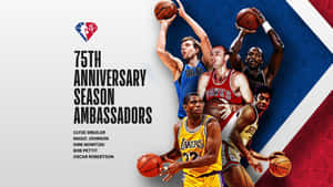NBA 75週年大使：克萊德·德雷克斯勒、魔術強森、德克·諾維茨基、鮑勃·佩蒂特和奧斯卡·羅伯森。 — NBA 壁紙