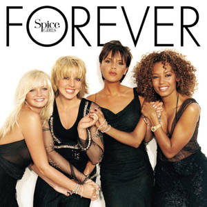 Spice Girls 身穿黑色連衣裙，上方有 'FOREVER' 文字擺姿勢。 — 辣妹合唱團 壁紙