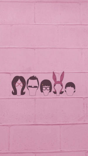 粉紅磚牆上的五個 Bob's Burgers 卡通頭像。 — 仙女美學 壁紙