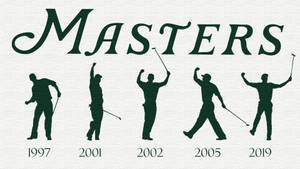 五個高爾夫球手剪影，慶祝1997、2001、2002、2005和2019年大師賽勝利。 — 老虎伍茲 壁紙