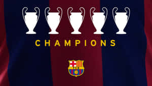 巴塞隆納球衣上「CHAMPIONS」文字上方有五個歐冠獎盃。 — 巴塞隆納 壁紙