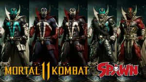 來自Mortal Kombat電子遊戲的五個Spawn角色站成一排。