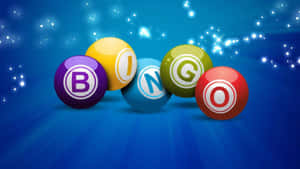 五個鮮豔的賓果球在發光的藍色背景上拼出 BINGO。 — 賓果 壁紙