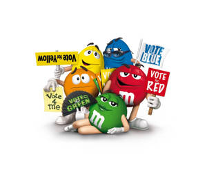 五個M&M's角色為不同政治候選人舉著標語牌。 — 插畫 壁紙