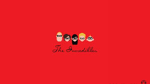 The Incredibles 標誌，在紅色背景上展示五個戴面具的超級英雄面孔。 — 洛克人 壁紙