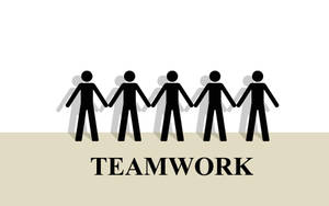五個火柴人手牽手，下方有「teamwork」一詞。 — 手牽手 壁紙
